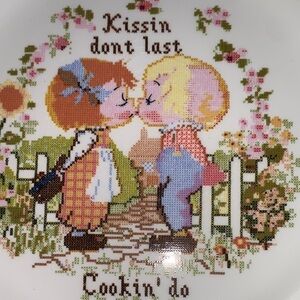 Vintage Decorative Plate with Gold Trim